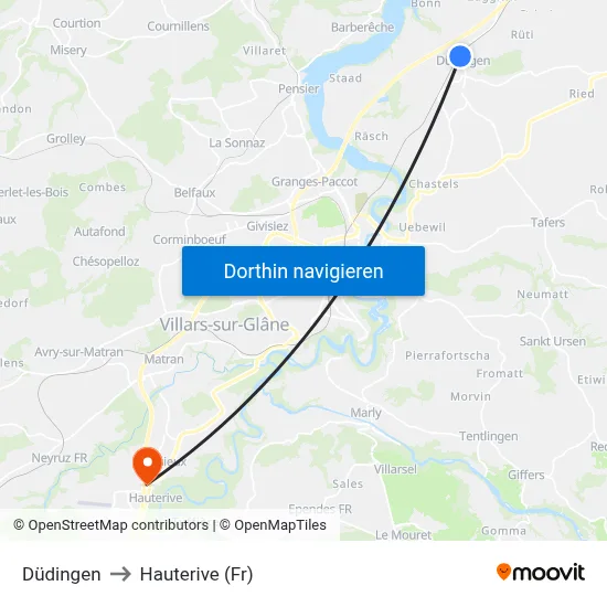 Düdingen to Hauterive (Fr) map