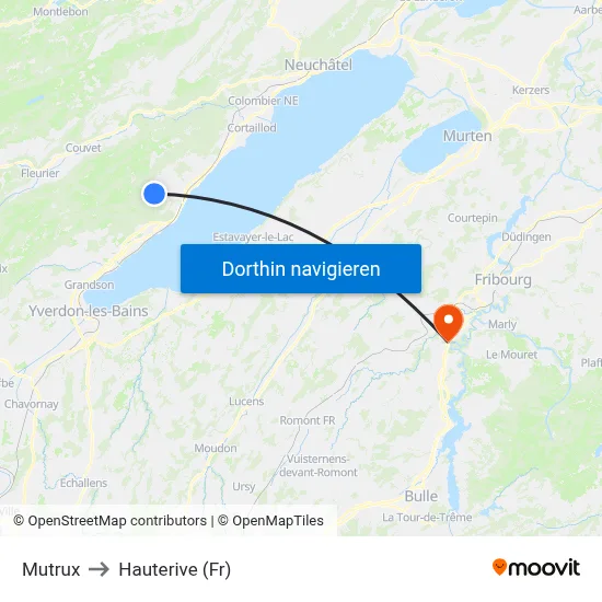Mutrux to Hauterive (Fr) map