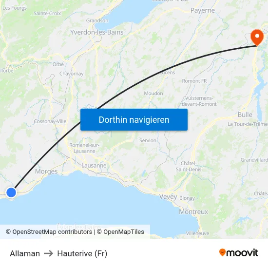 Allaman to Hauterive (Fr) map