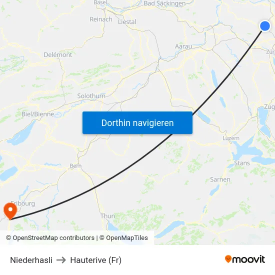 Niederhasli to Hauterive (Fr) map