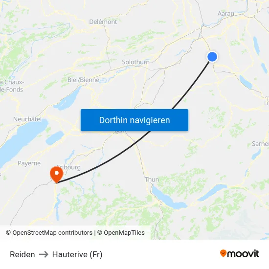 Reiden to Hauterive (Fr) map