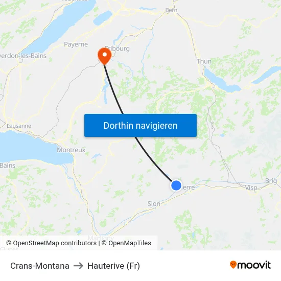Crans-Montana to Hauterive (Fr) map