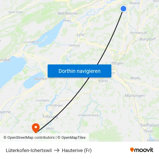 Lüterkofen-Ichertswil to Hauterive (Fr) map