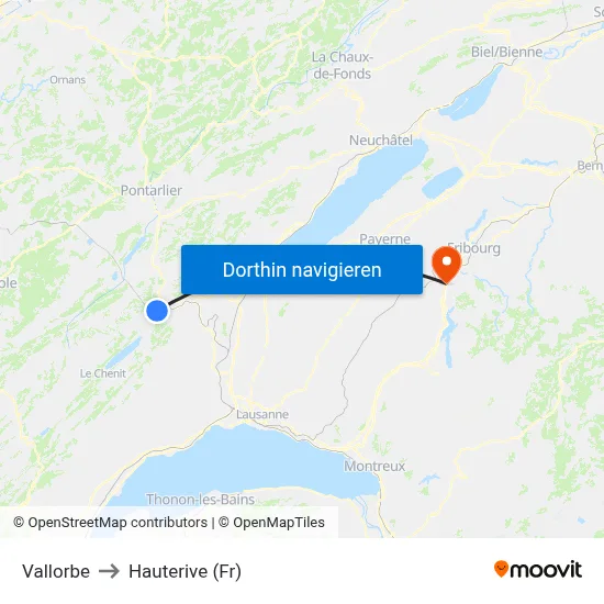 Vallorbe to Hauterive (Fr) map