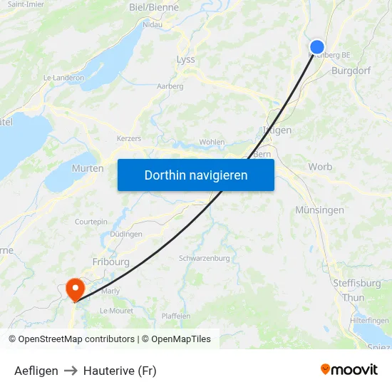 Aefligen to Hauterive (Fr) map
