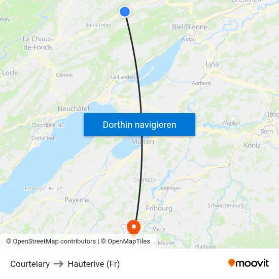Courtelary to Hauterive (Fr) map