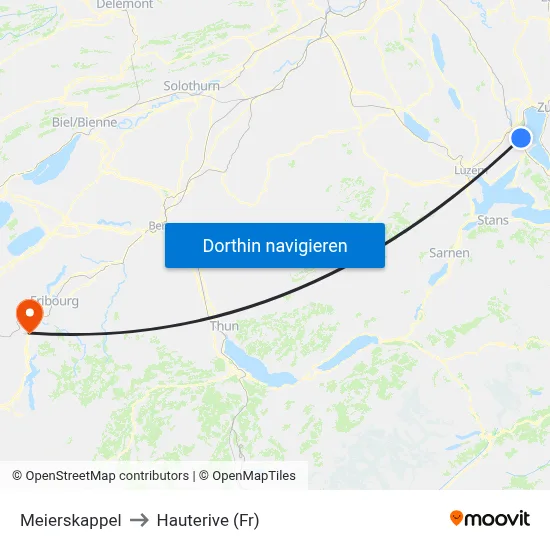 Meierskappel to Hauterive (Fr) map