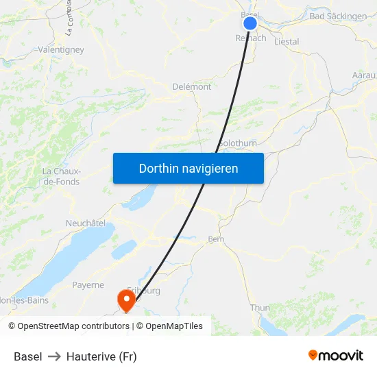Basel to Hauterive (Fr) map