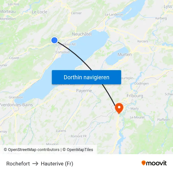 Rochefort to Hauterive (Fr) map