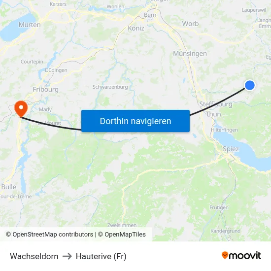 Wachseldorn to Hauterive (Fr) map