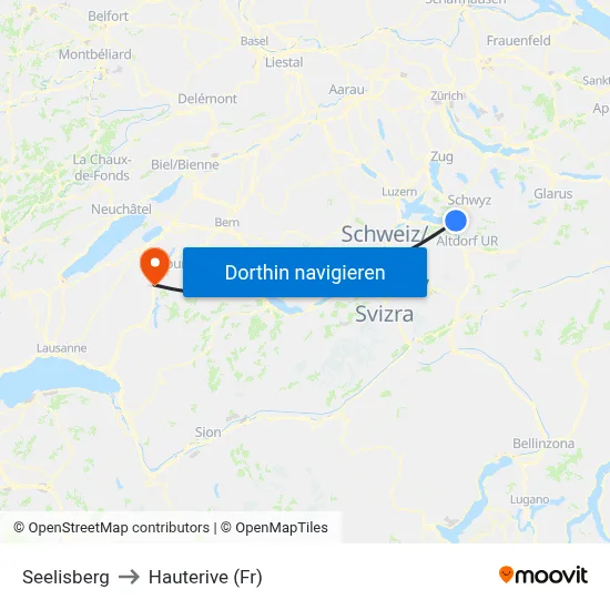 Seelisberg to Hauterive (Fr) map