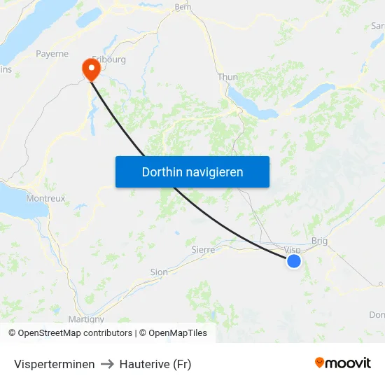 Visperterminen to Hauterive (Fr) map