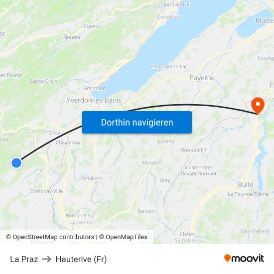 La Praz to Hauterive (Fr) map