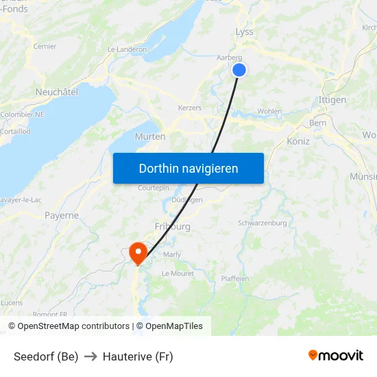 Seedorf (Be) to Hauterive (Fr) map
