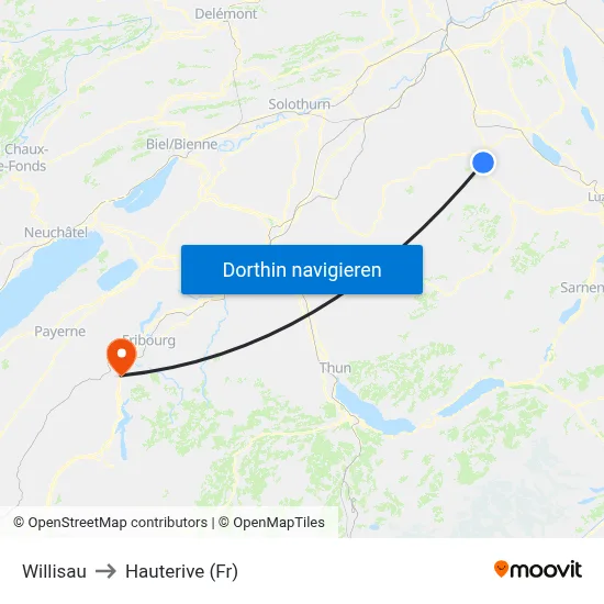 Willisau to Hauterive (Fr) map
