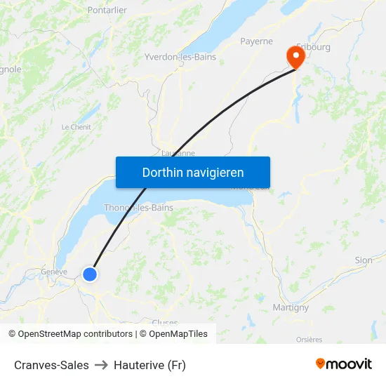 Cranves-Sales to Hauterive (Fr) map