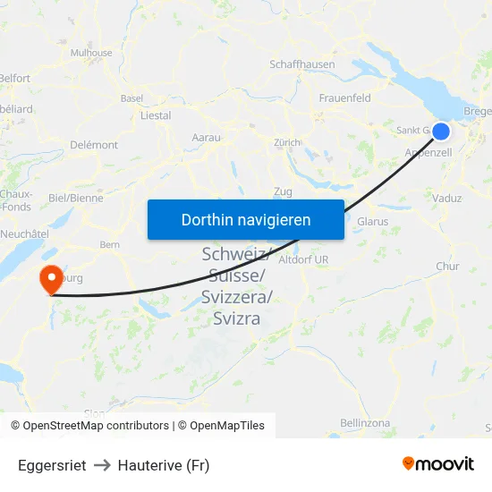 Eggersriet to Hauterive (Fr) map