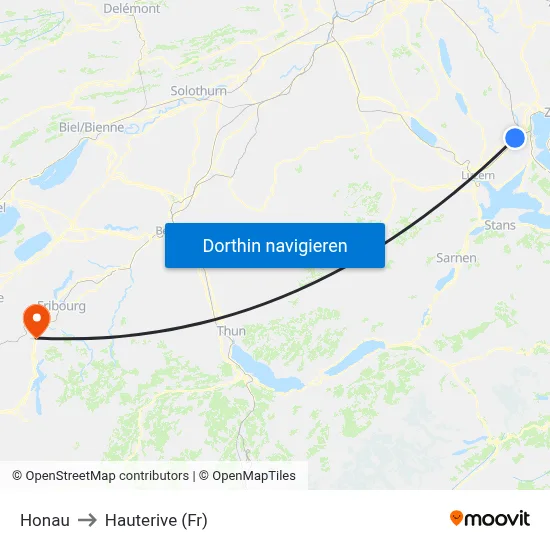 Honau to Hauterive (Fr) map