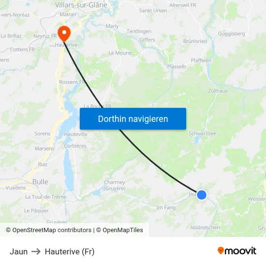 Jaun to Hauterive (Fr) map