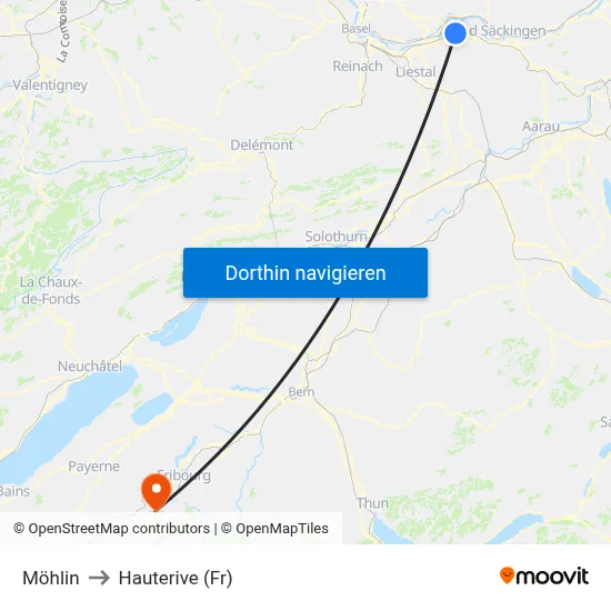 Möhlin to Hauterive (Fr) map