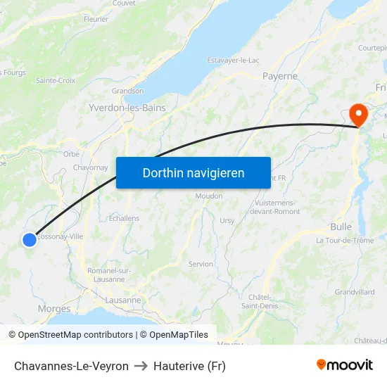 Chavannes-Le-Veyron to Hauterive (Fr) map
