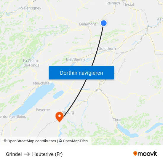 Grindel to Hauterive (Fr) map