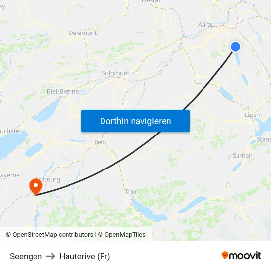 Seengen to Hauterive (Fr) map