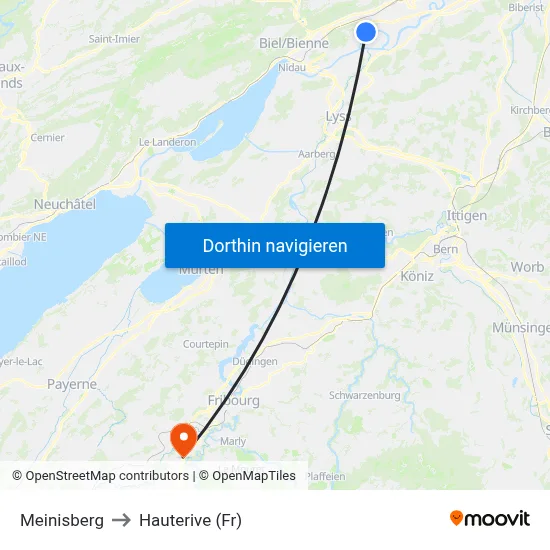Meinisberg to Hauterive (Fr) map