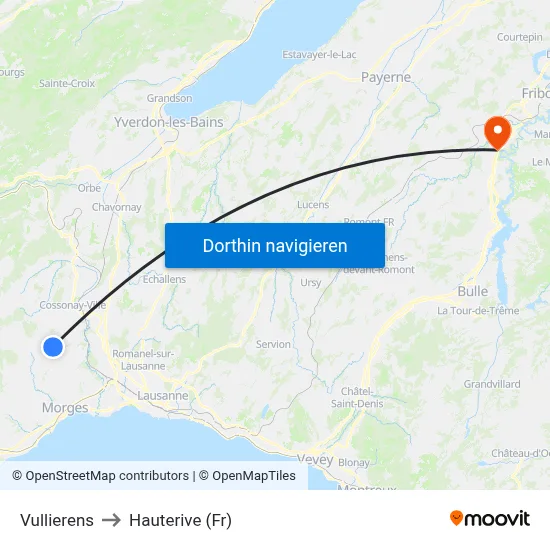 Vullierens to Hauterive (Fr) map