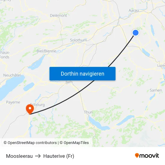 Moosleerau to Hauterive (Fr) map