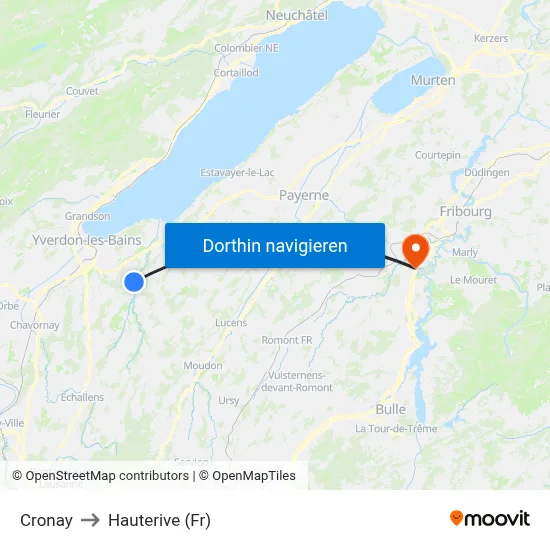 Cronay to Hauterive (Fr) map
