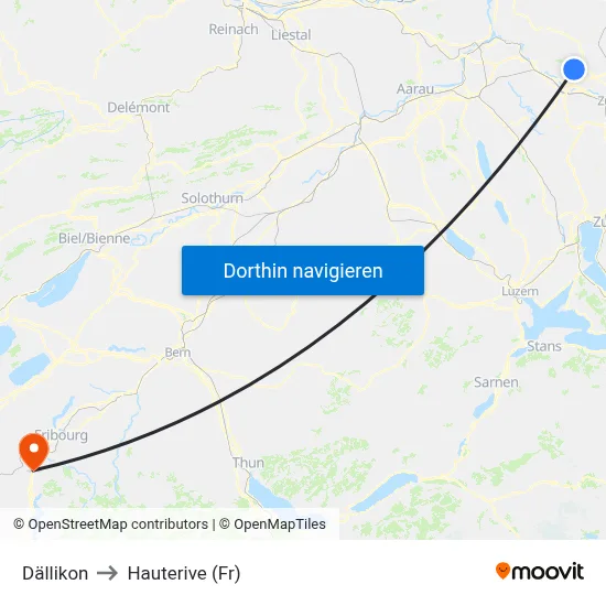 Dällikon to Hauterive (Fr) map