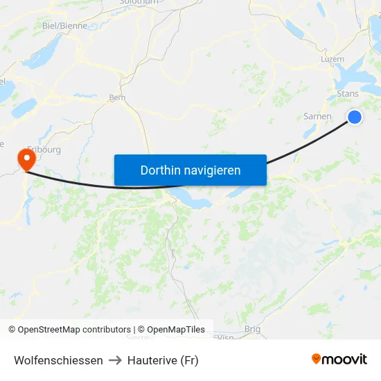 Wolfenschiessen to Hauterive (Fr) map