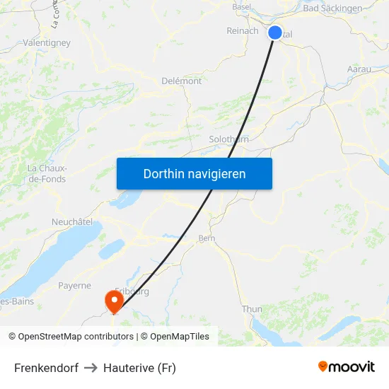 Frenkendorf to Hauterive (Fr) map