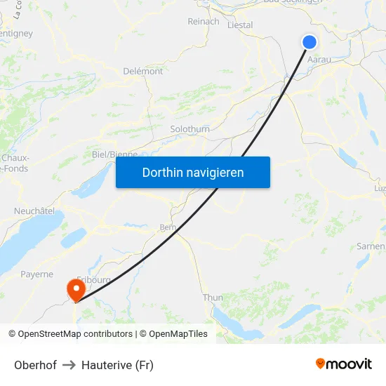 Oberhof to Hauterive (Fr) map