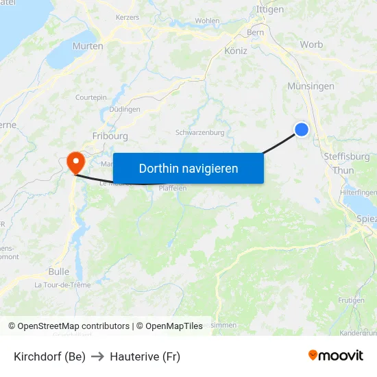 Kirchdorf (Be) to Hauterive (Fr) map