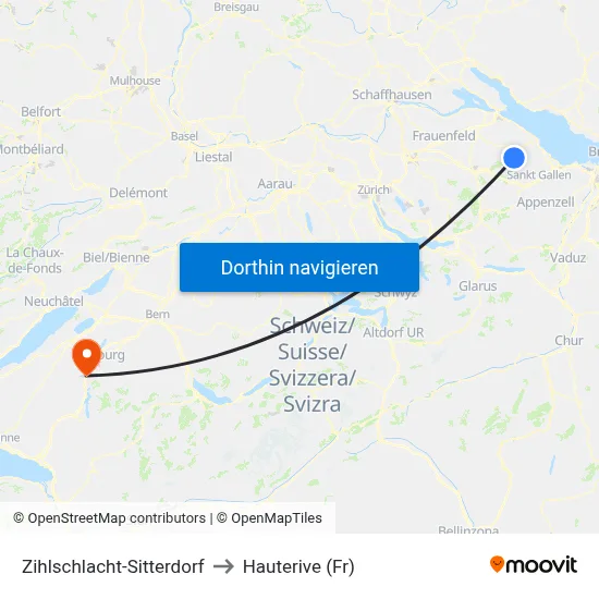 Zihlschlacht-Sitterdorf to Hauterive (Fr) map