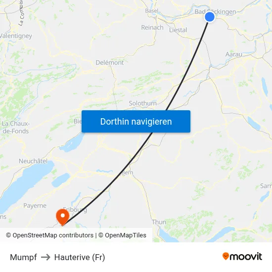 Mumpf to Hauterive (Fr) map