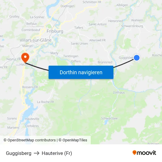 Guggisberg to Hauterive (Fr) map