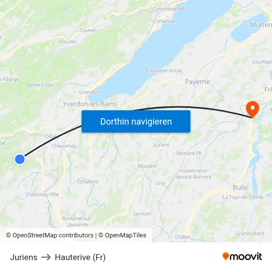 Juriens to Hauterive (Fr) map