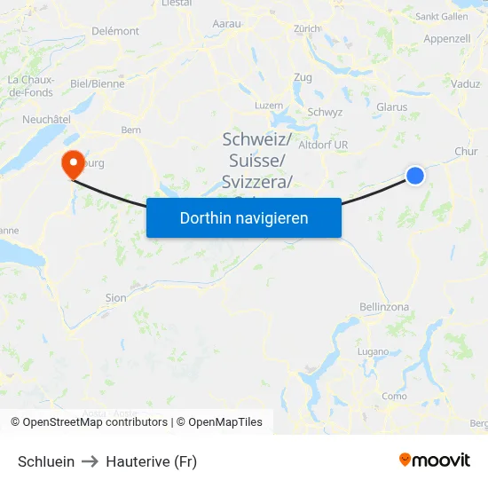 Schluein to Hauterive (Fr) map
