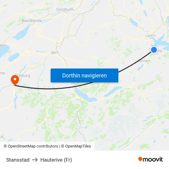 Stansstad to Hauterive (Fr) map
