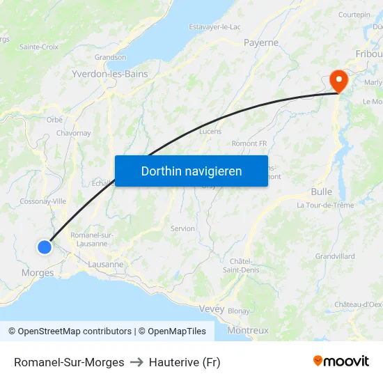 Romanel-Sur-Morges to Hauterive (Fr) map