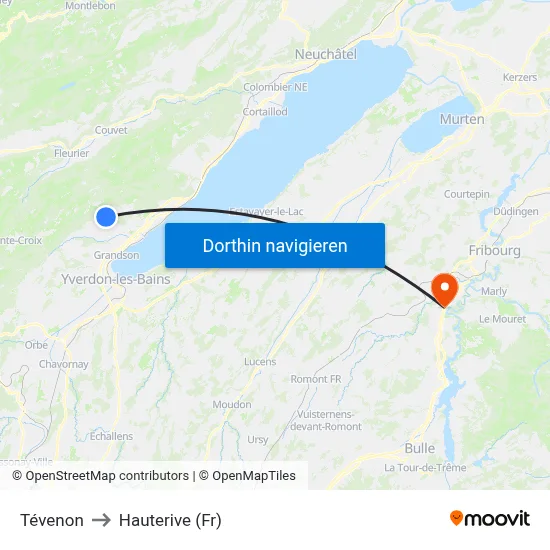 Tévenon to Hauterive (Fr) map