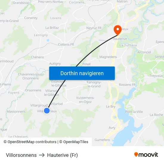 Villorsonnens to Hauterive (Fr) map