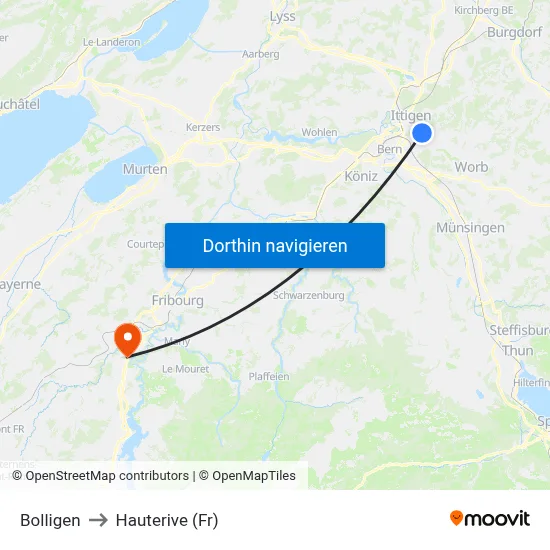Bolligen to Hauterive (Fr) map