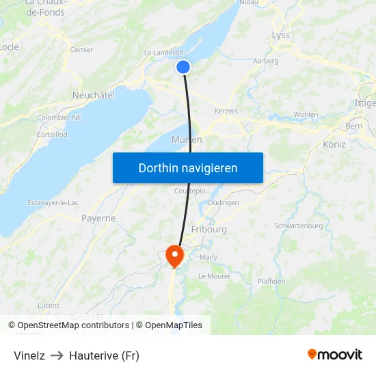 Vinelz to Hauterive (Fr) map