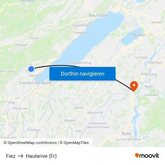 Fiez to Hauterive (Fr) map