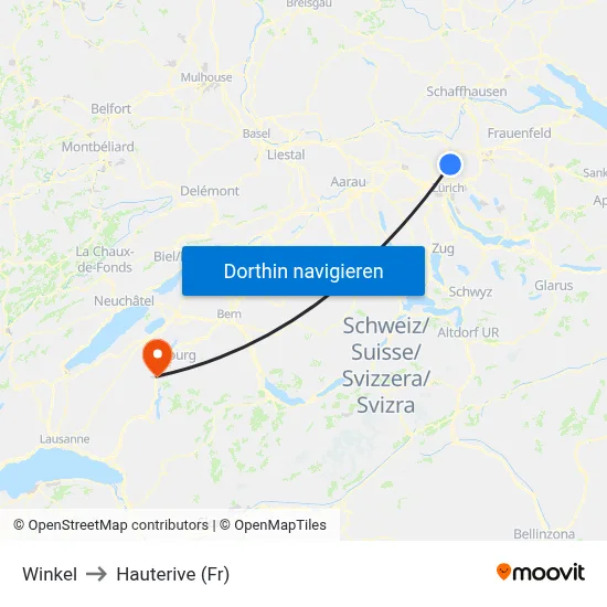 Winkel to Hauterive (Fr) map