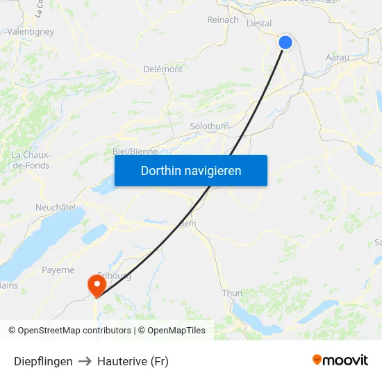 Diepflingen to Hauterive (Fr) map